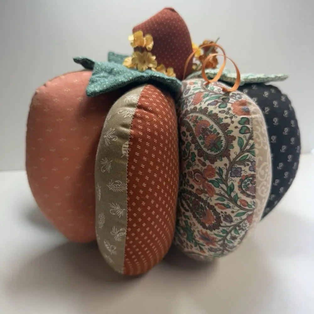 Vintage Handmade Quilted Patchwork Stuffed Pumpkin Decor